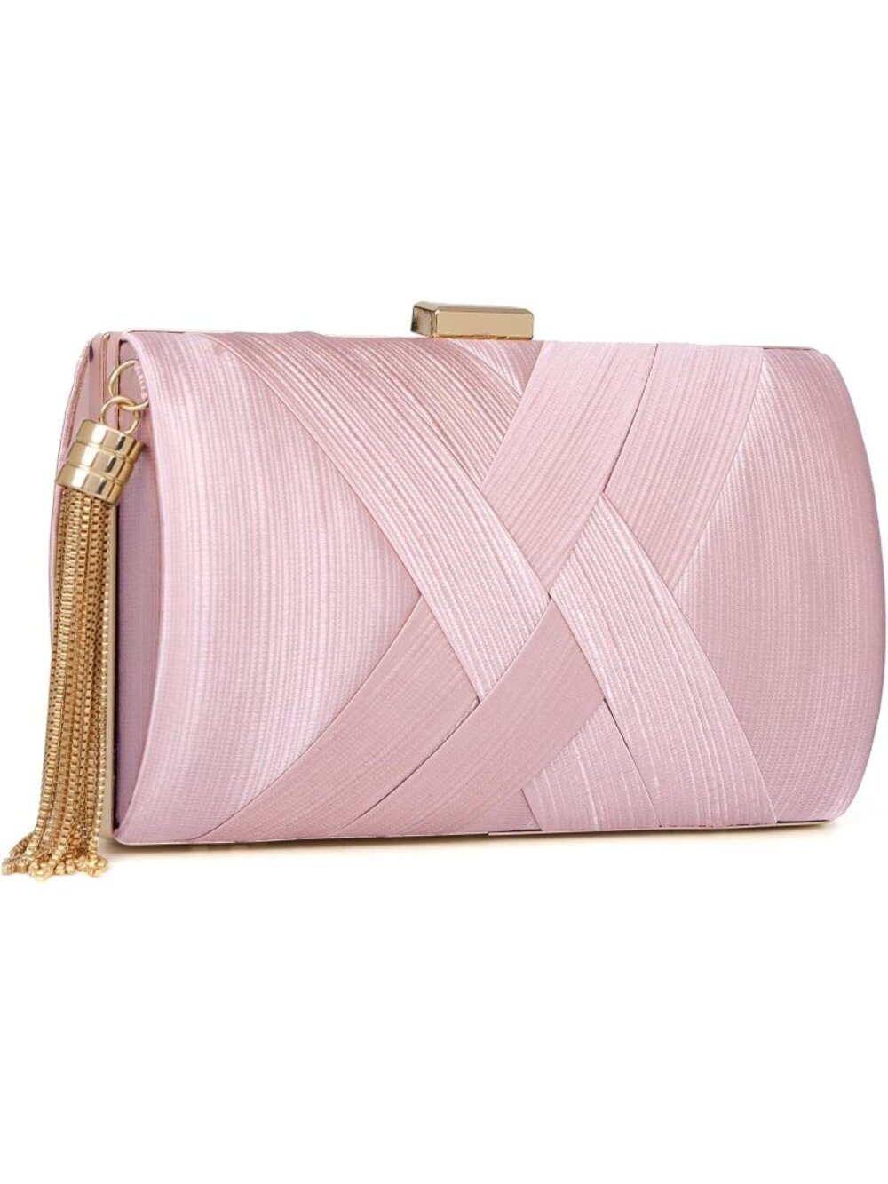 Women's Pink Gold Formal Clutch Purse Wedding Evening Crossbody Bag